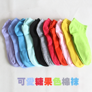 12pcs/lot Mixed-Color Cool Comfortable Candy Solid Color Cotton Woman Sock Slippers Short Socks,Free Shipping Wholesale