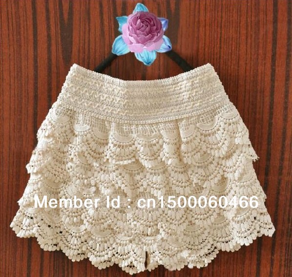 1pc/lot Free Shipping Womens Fashion Korean Style Summer Sweet Crochet Tiered Lace Shorts Skorts Short Pants