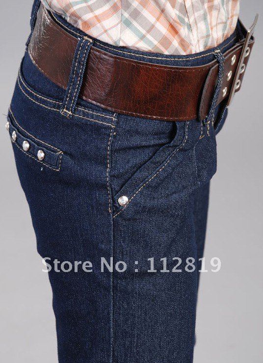 1pc New han edition show thin water tall waist nail bead cotton deep blue pencil pants  110,China post free shipping