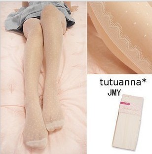 1pcs/lot  free shipping Sidepiece eyelash lace decoration dot ivory polka dot stockings meat pantyhose, good quality