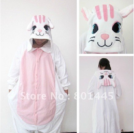 2012 Autumn spring romper with hat nonopnd one piece stretchy sleepers white cat soft fleece for 145~185cm free shipping