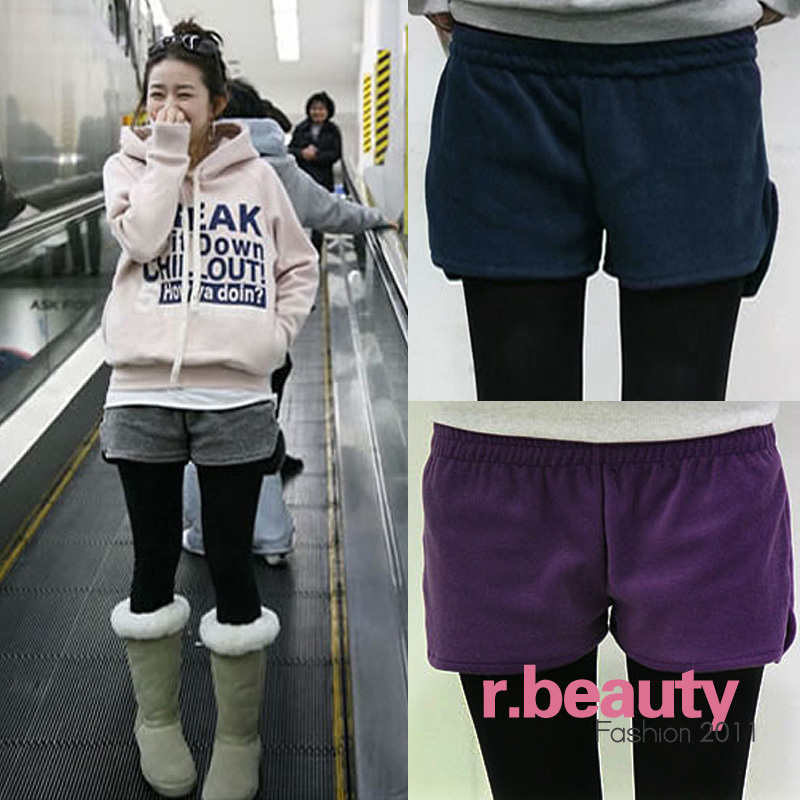2012 autumn women's all-match solid color thickening fleece casual trousers shorts three-color