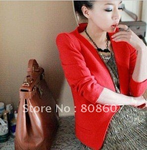2012 Free ship! korean Womens Lapel Casual Suits Blazer Jacket Outerwear Coats fashion suits for women red and black color 219
