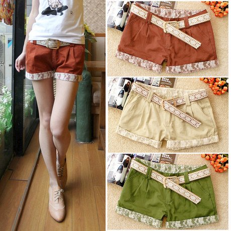 2012,new arrival,free shipping,candy ,slim euopean shorts+belt,beautiful,short+belt,wholesale and retail!!!