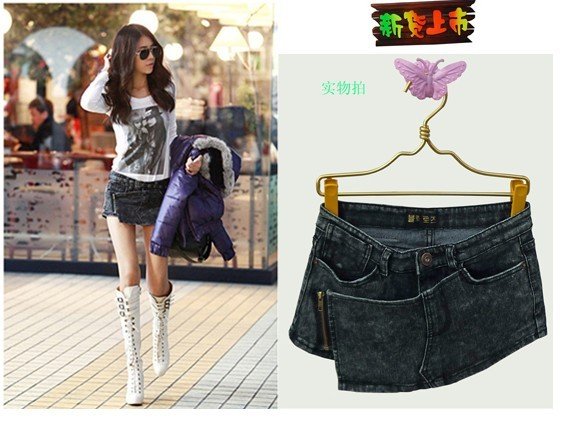 2012 Newest women's  leg jeans pants,free shipping,fashionable lady's  denim shorts, Ziphot pants black S M L drop-shipping ok