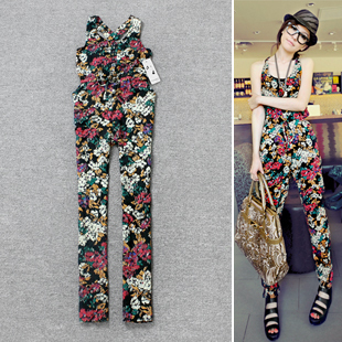 2012 spring and summer women's vintage luxury blended-color flower jumpsuits for women