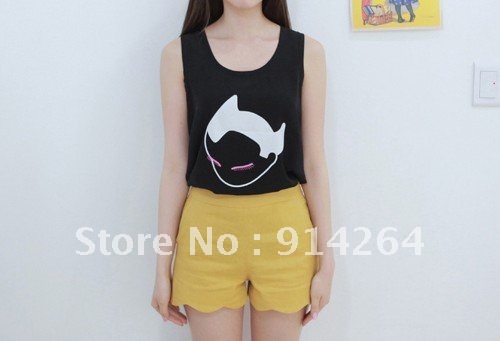 2012 summer cherrydress personalized scalloped elastic 100% cotton multi-pocket casual shorts