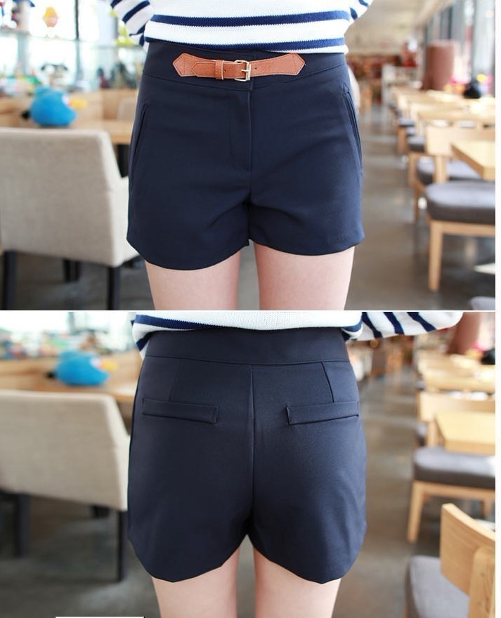 2012 summer women's vintage pocket strap decoration high waist shorts plus size female