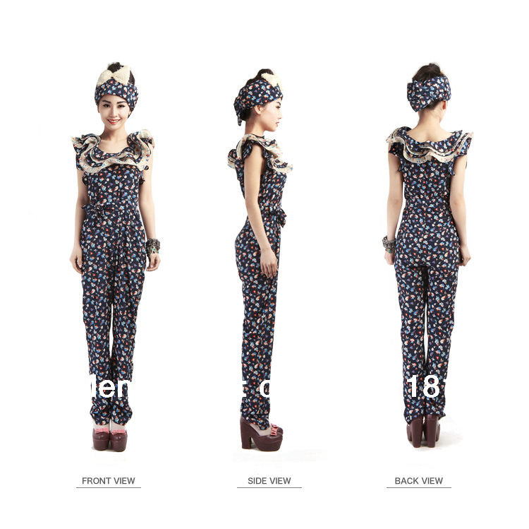 2013 chun xia new dress chiffon broken flower conjoined twin pants even body pants falbala show thin
