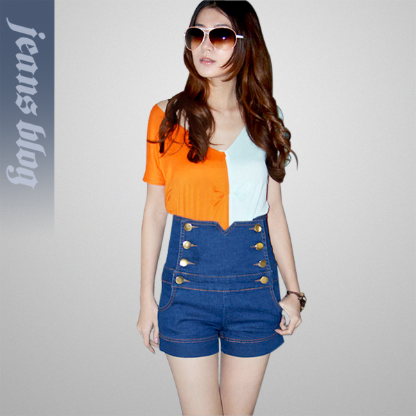 2013 Free Shipping  Korean Style Ladies Short Jeans High Waist Vintage Blue 832