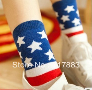 2013 HOT SALE cotton stripe five-pointed star 100% cotton sock/HIGH QUALITY women's socks 10pcs/lot,free shipping