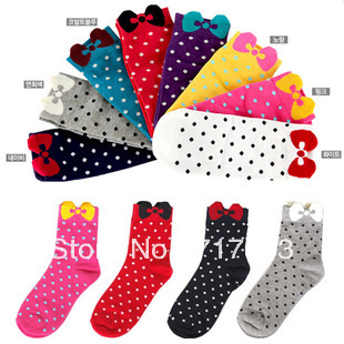 2013 NEW ARRIVAL lovely cotton sock bow polka dot ladies socks slippers,10pairs/lot wholesale,FREE SHIPPING