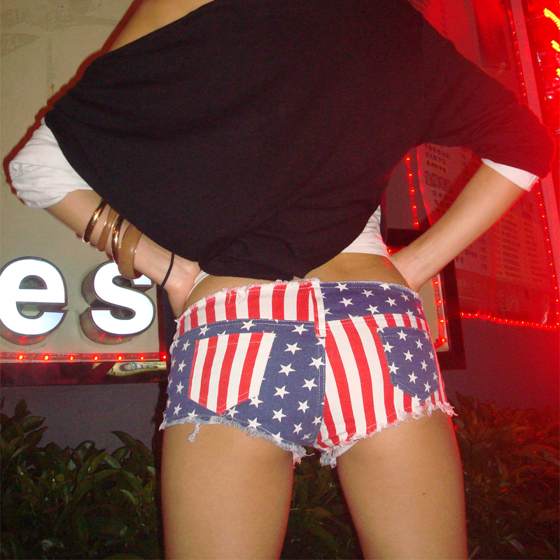 2013 New Korean Design Fashion Womens  American Flag Sexy Low Waist  Denim Shorts  High Quality Free Shipping