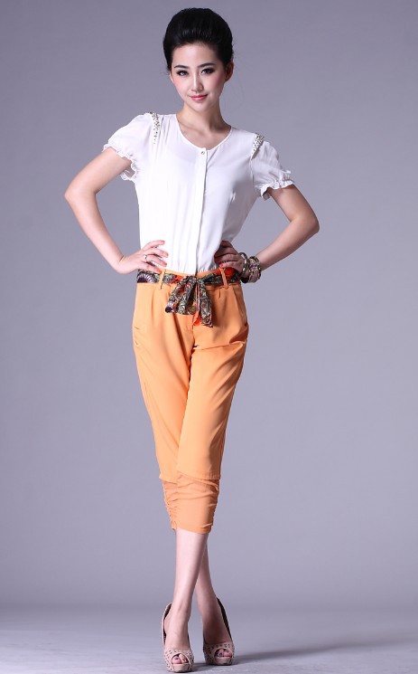 2013 new women fashion rompers colorblock beaded elegant t-shirt with short pants Jumpsuits