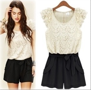 2013 spring and summer korean style lace shorts for women jumpsuit  with belt