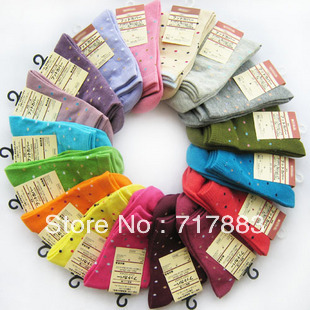 2013 spring high quality A003 cartoon candy color polka dot knee-high sock cotton ladies socks,free shipping 10pcs/lot