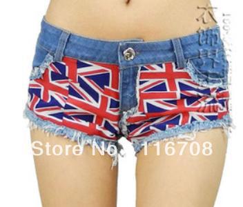 2013 uk flag denim shorts low-waist small short trousers tassel moben patchwork female shorts personalized b shorts st-088