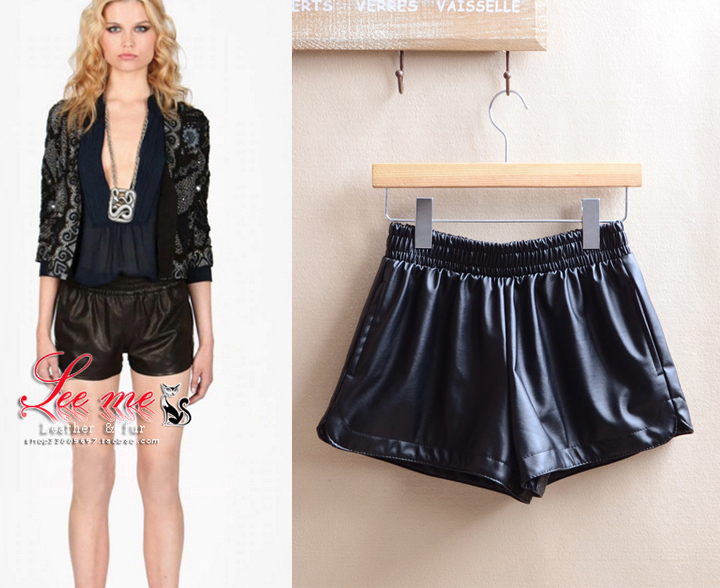 2013 Vintage Summer new Fashion Women Sexy Black PU Shorts Side Leather Shorts Pants free shipping