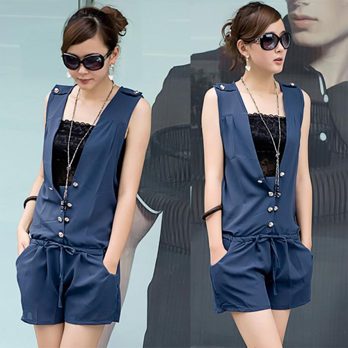 2013 women's fashion chiffon summer leisure shorts and clothes Romper sleeve and V-neck free shipping S042
