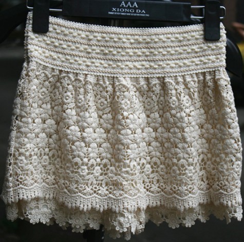 #3 hot women's sweet girdle mid-waist hollow crochet tiered hook layered knit culottes panskirt mini shorts skorts