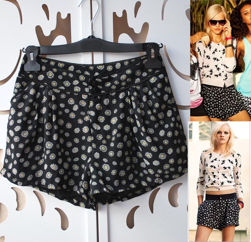3596 hm fashion wind daisy mid waist double layer chiffon shorts plus size available