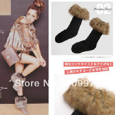 3pcs/lot Classic long-haired fur flanging snow, fall and winter socks, plush socks,knee-high socks