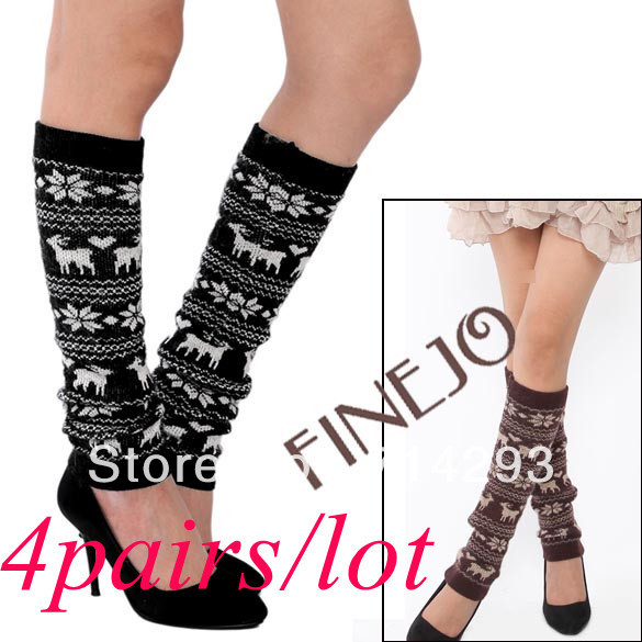 4pairs/lot  Women's Stockings Knitting Snowflake Deer Shape Deer Leg Warmer Footless Knee High Socks Free shipping 9316