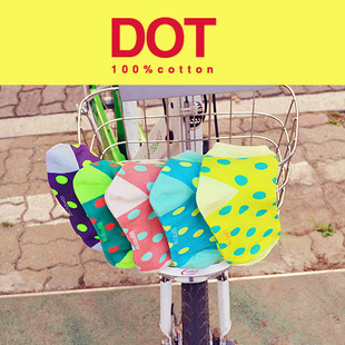 5 pairs  candy color block big polka dot multicolour socks cotton socks