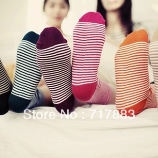 6pairs/lot WHOLESALE A287 socks candy color fine stripe women's 100% cotton sock FREE SHIPPING,DISCOUNT