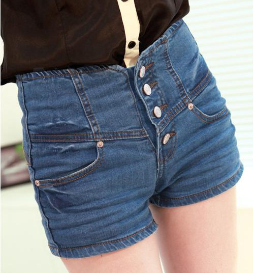 9065 # 2013 Japan and South Korea women's manpower necessary four buckle high waist back lace denim shorts