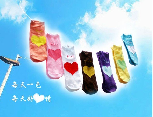 A minimum of $ 15 wholesale,  Seven days of the week socks solid color women's socks socks daily mood short paragraph