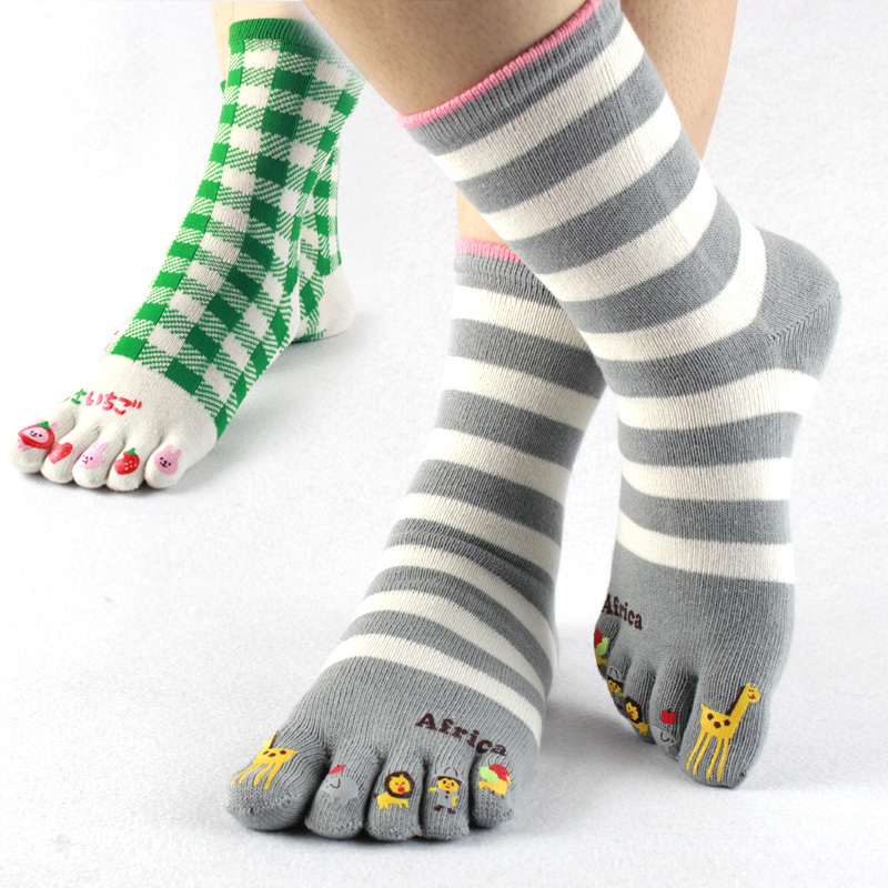 autumn and winter 100% cotton five toes socks female socks