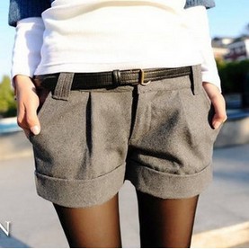 Autumn Winter Women's Wool Turn-Up Straight Boot Cut Plus Large Casual Shorts
