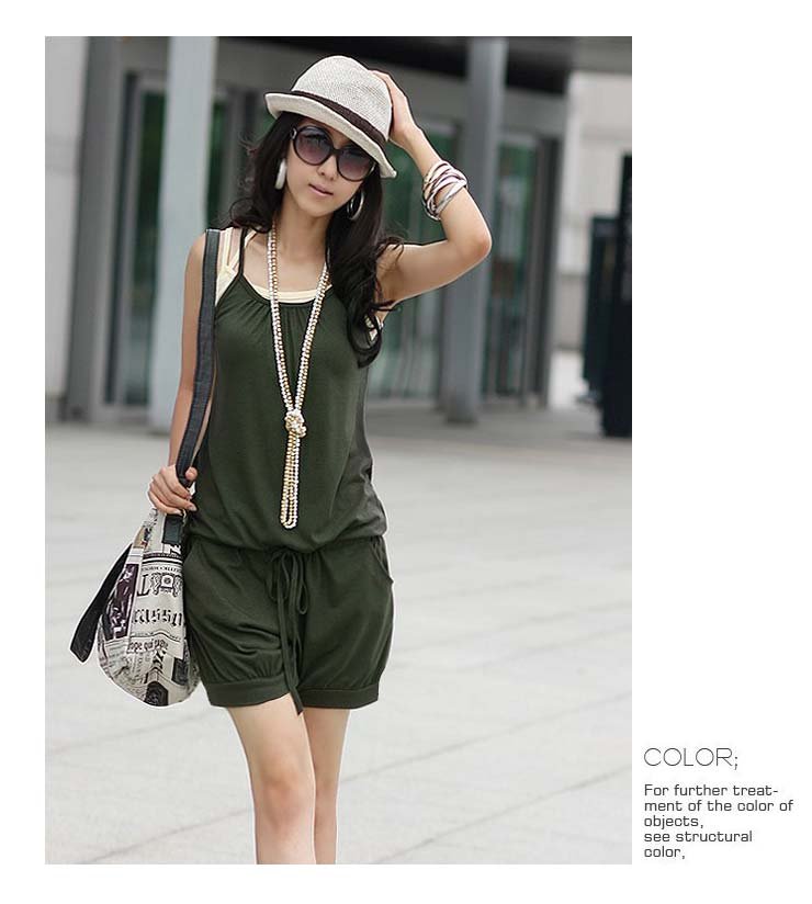 Best Selling!!Fashion Sleeveless Romper Strap Short Jumpsuit Scoop/jumpsuit 3 Colors+free shipping BY EMS 30PCS/LOT