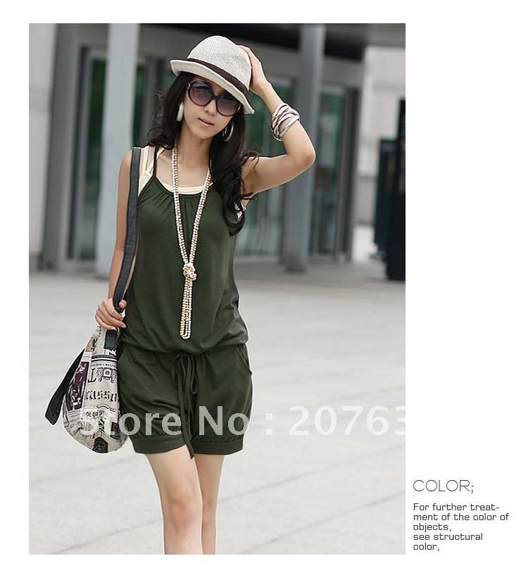 Best Selling!!Fashion Sleeveless Romper Strap Short Jumpsuit Scoop/jumpsuit 3 Colors+free shipping Retail&Wholesale