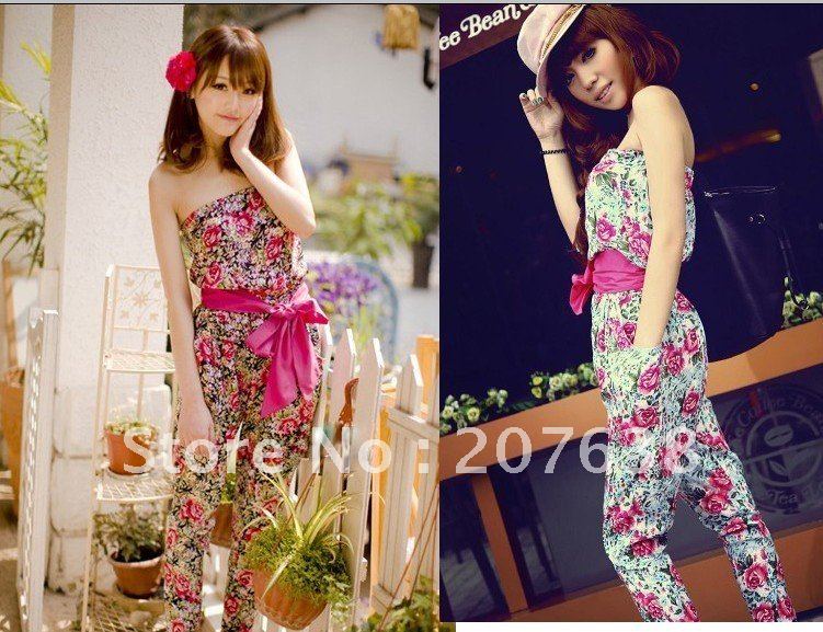 Best selling! women rose floral jumpersuit off shoulder+free shipping BY EMS Retail&Wholesale 30PCS/LOT