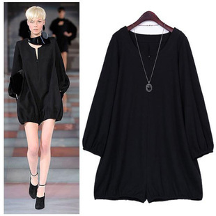 celebrity fashion loose jumpsuit women long sleeve fleece solid color black cotton wool dress casual elegant thickening ED0504