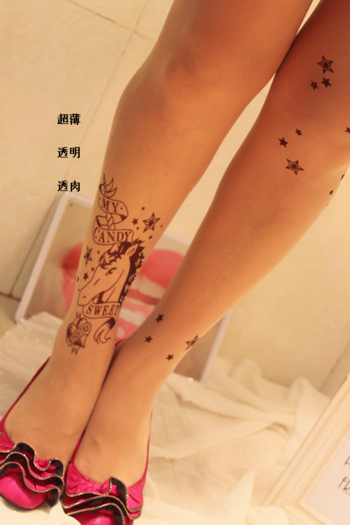 Cherry In The Eden, Free Shipping, tatoo zipper unicorn stockings ultra-thin meat