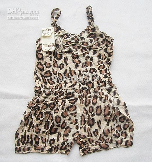 Children overalls Children girl leopard frilling sleeveless jumpsuit pants Suspenders trousers overalls 1-5T