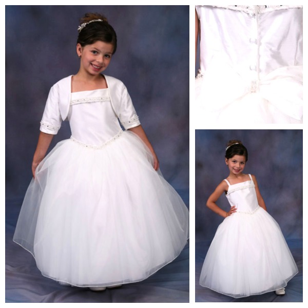 Custom Made Top Quality Rectangle Thin Pear Square Basque Waist Organza Beading Tulle Overlay Sleeveless Satin Flower Girl Dress