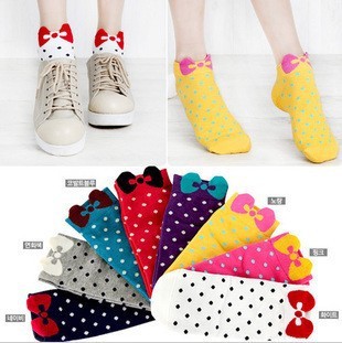 Cute candy color cartoon bowknot ankle sock for women 10 pairs/Lot