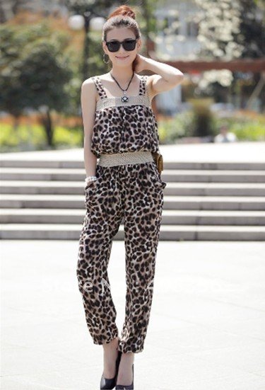 DHL/EMS Free Shipping 10PCS/Lot Wholesale New Elegant Lady Woman's Sexy Leopard Sleeveless Catsuit Jumpsuit (EWY0011)