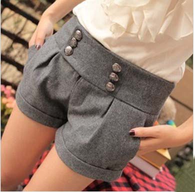Double-Breasted Low-Waist Women Shorts Pockets Hot Pants Fashion Boots Pants Black/Gray S to XL Lady Garment Casual