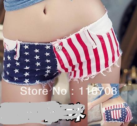 Drop shipping 2013 fashion Sexy hip-hop costume national flag flash water wash all-match super shorts st-098