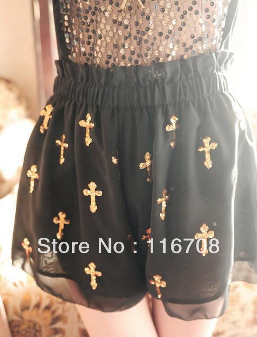 drop shipping hot selling wholesale sequin Fashion Sexy Cross Chiffon Skirt Lady Summer Cool Short Pants for women SK001