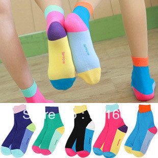 Fahion socks patchwork candy color polka cotton knitted socks women 10 pairs/lot Free Shipping