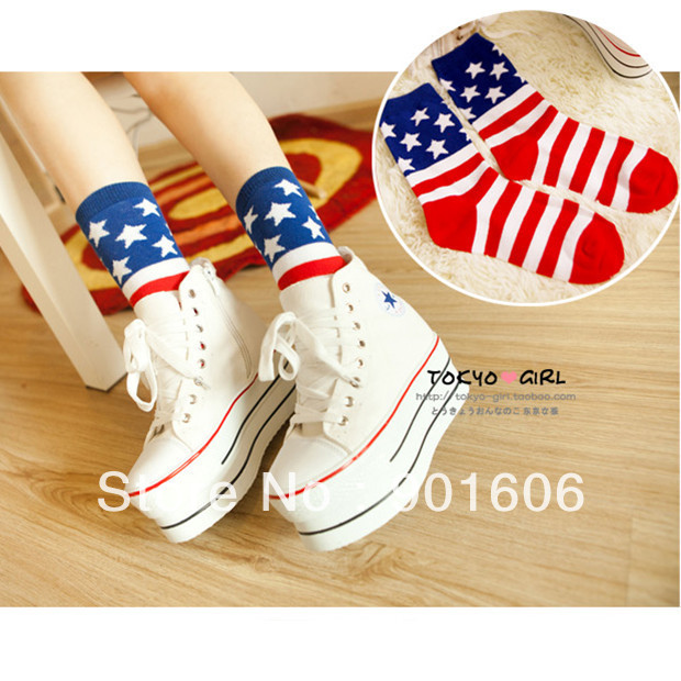 Fashion american flag stripe flag short socks female 100% cotton women's