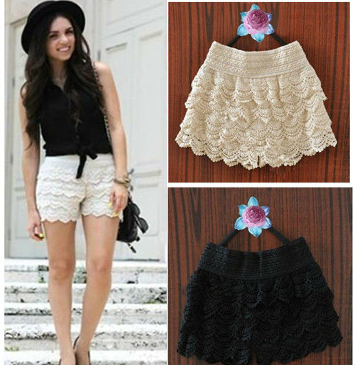 Fashion New Romantic Crochet Lace Short Hot Pant Black White Free shipping 0100#