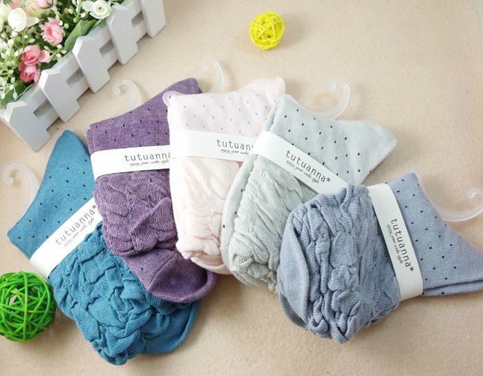 Fashion Polka Dot Lacework Women's Brand Winter Cotton Boots Socks,Free shipping