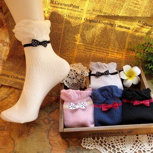 Fashion With Bowknot Ornament Women's Brand Cotton Socks,Free shipping